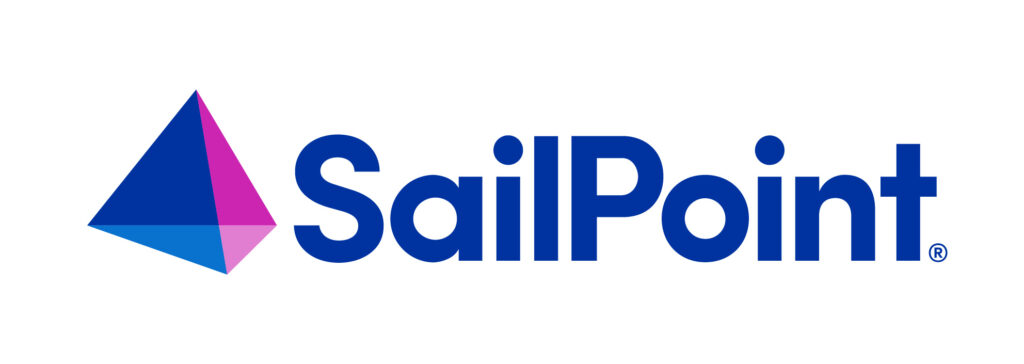 세일포인트 로고, 파란색과 보라색 삼각형 아이콘과 SailPoint 텍스트로 구성