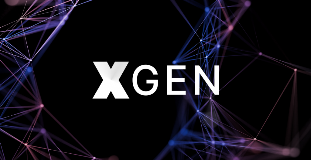 검은 배경에 네트워크 연결망 그래픽과 함께 'XGEN' 로고가 표시된 이미지