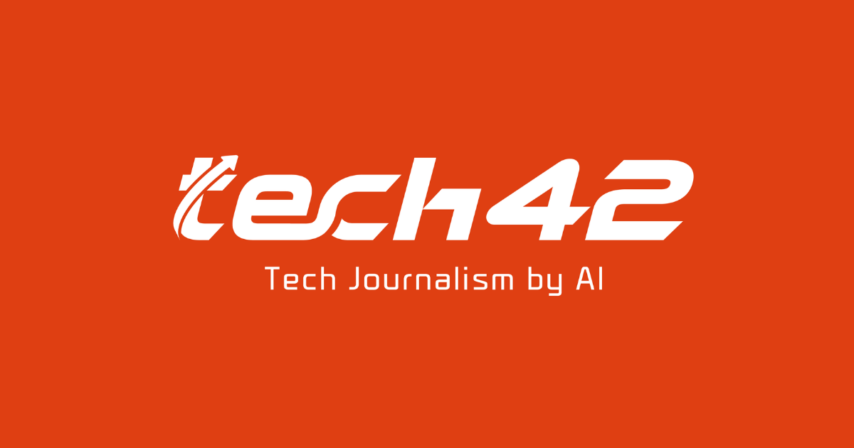 주황색 배경에 흰색 'tech42' 로고와 'Tech Journalism by AI' 문구가 표시된 이미지