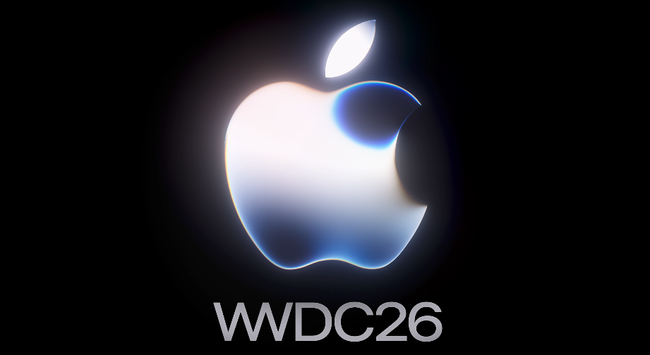 검은 배경에 빛나는 애플 로고와 WWDC26 문구가 표시된 이미지